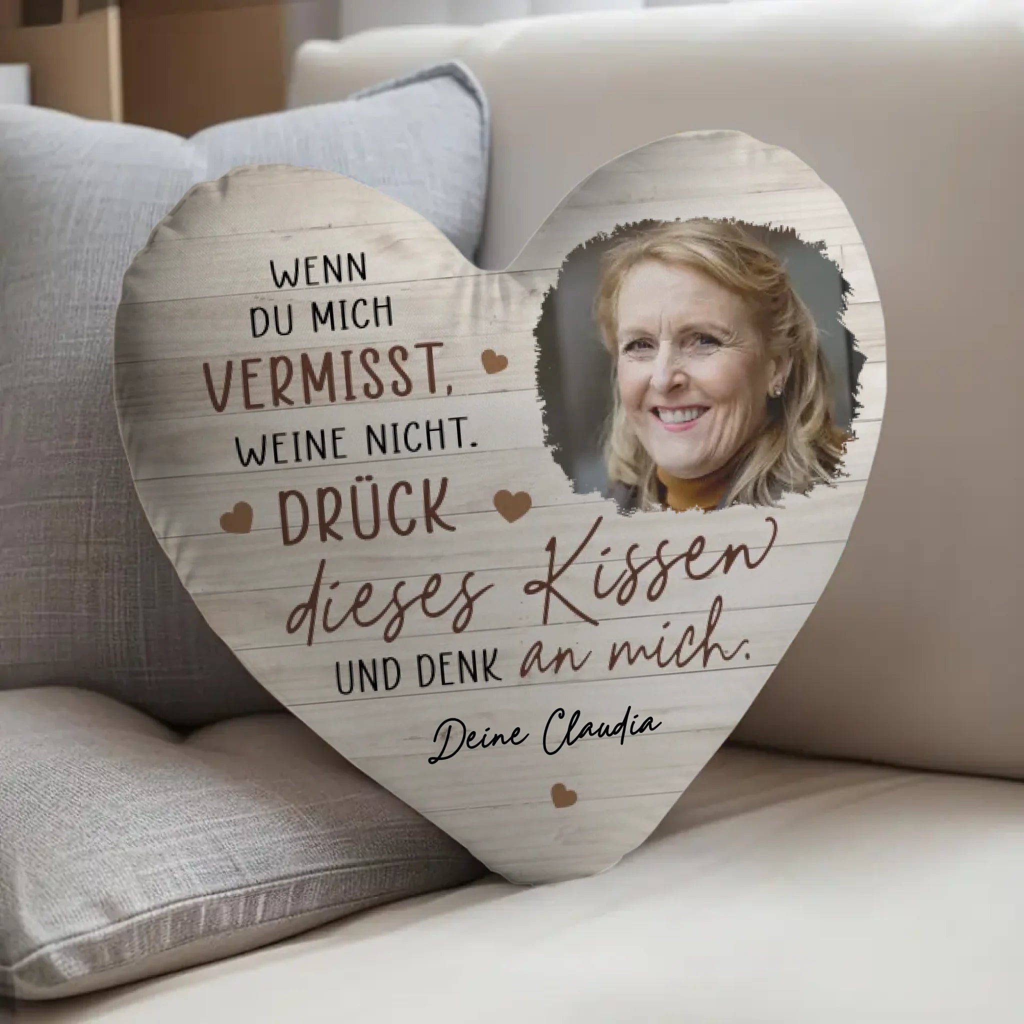 Immer bei dir - Herz-Kissen mit Foto und Spruch
