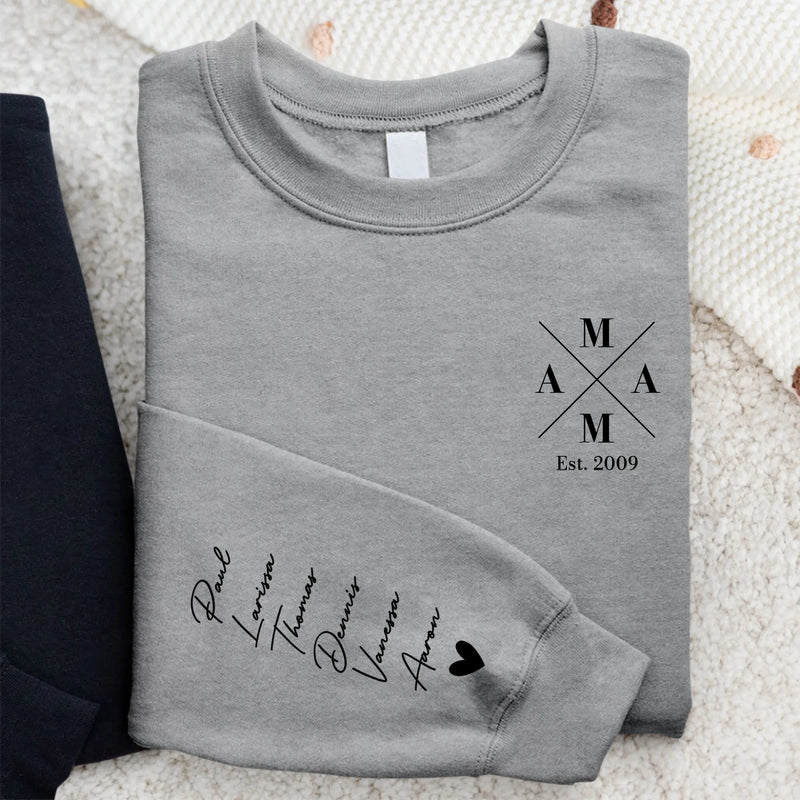 Grauer Pullover für Papa mit Kindernamen personalisierte Geschenkidee zum Vatertag von Love & Faith