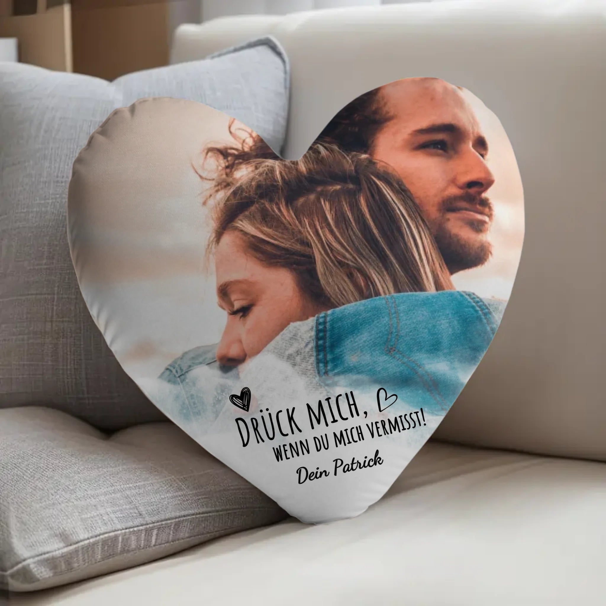 Drück mich - Personalisiertes Herzkissen mit eigenem Foto und Spruch