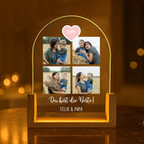 Personlisiertes Geschenk - Leuchtender runder LED Aufsteller Portrait mit Holzsockel mit eigenen Namen und Daten personalisieren