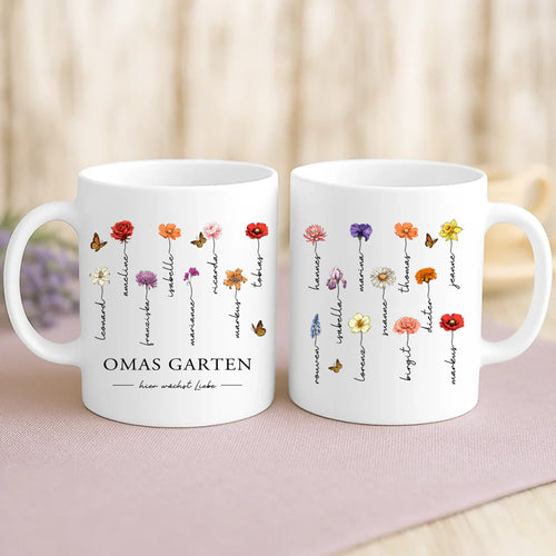 Personalisierte Blumen-Tasse mit Druck für Oma und Mama – Hier wächst Liebe