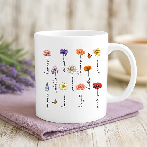 Personalisierte Blumen-Tasse mit Druck für Oma und Mama – Hier wächst Liebe – Motiv 2