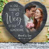Foto Schieferherz mit personalisiertem Aufdruck - UV-beständig und wetterfest - als Geschenk zum Jahrestag von Love & Faith