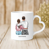Weiße Tasse mit Herzhenkel mit personalisiertem Valentins-Spruch und Namen – individuelle Geschenkidee von Love & Faith