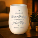 Personalisiertes weiß-silbernes Windlicht für Paare zum Valentinstag