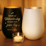 Personalisiertes schwarz-silbernes Windlicht für Paare zum Valentinstag