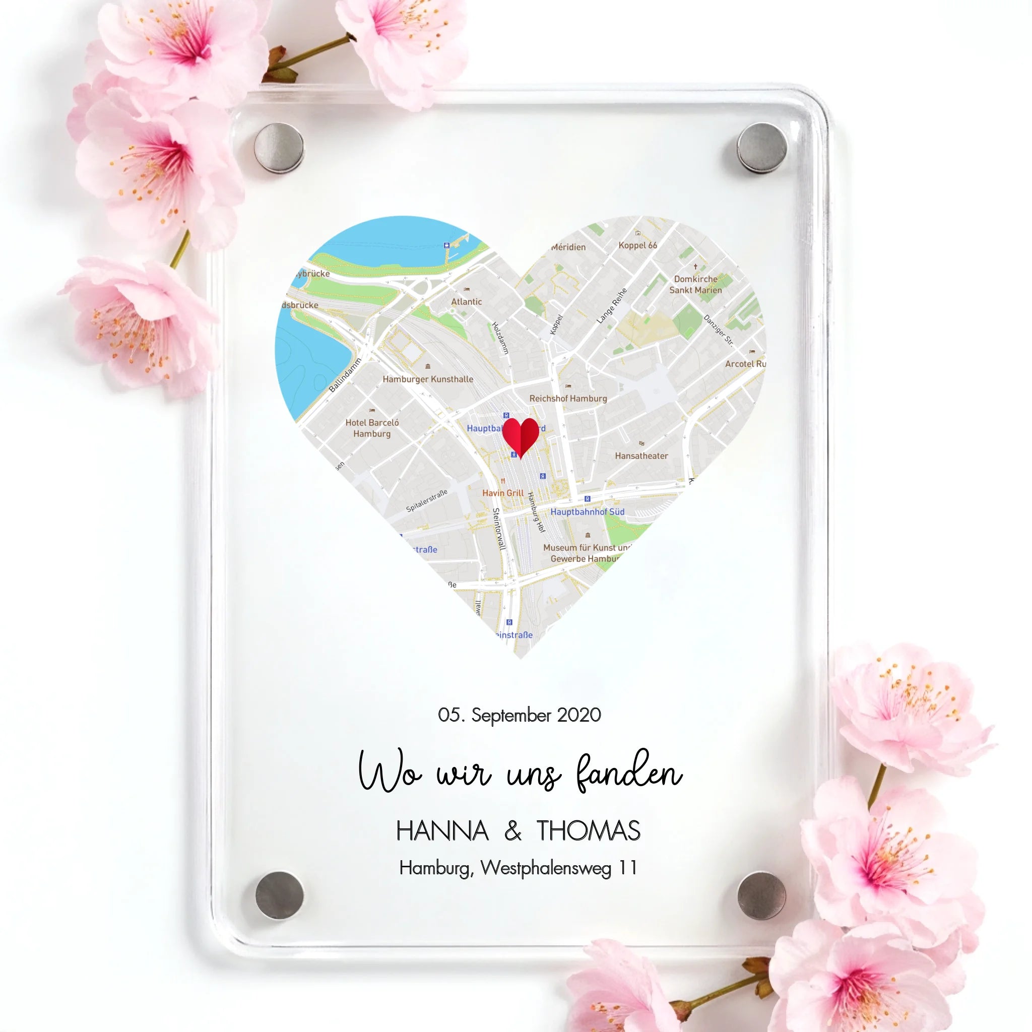 Personalisierter Acryl Magnet mit Karte und Ort Wo wir uns fanden