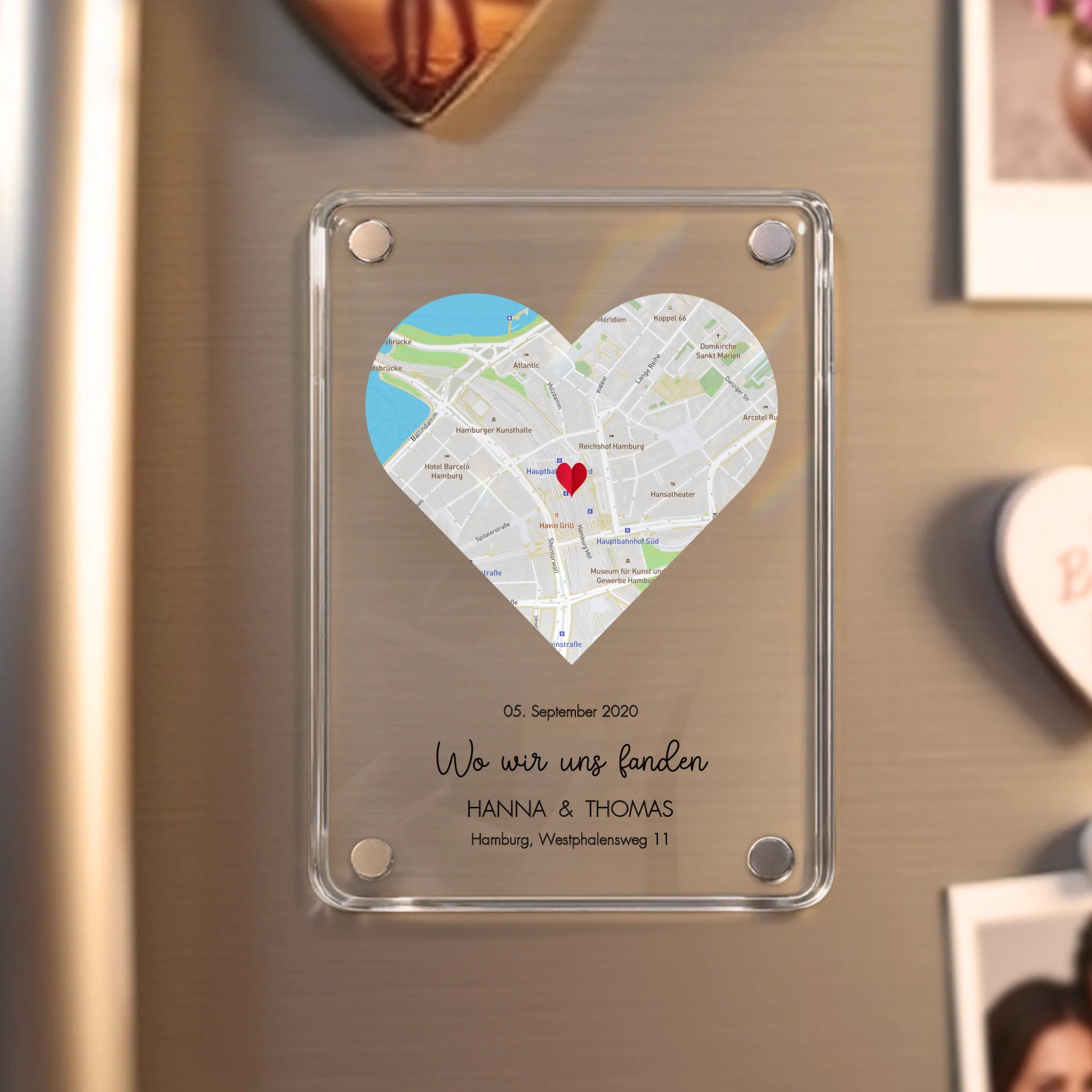 Personalisierter Acryl Magnet mit Karte und Ort Wo wir uns fanden – Motiv 2
