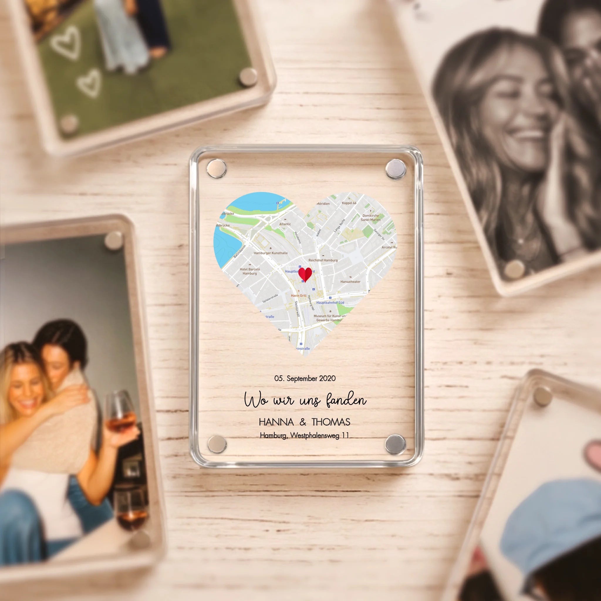 Personalisierter Acryl Magnet mit Karte und Ort Wo wir uns fanden – Motiv 3