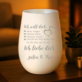 weiß-silber Windlicht graviert mit "Ich liebe dich" als Geschenk für Partner mit Love & Faith personalisiert