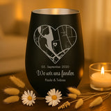 schwarz-silber Windlicht graviert mit "Ich liebe dich" als Geschenk für Partner mit Love & Faith personalisiert