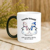 Personalisierte Schneemanntasse mit bis zu 10 Personen individuell gestalten mit Love & Faith