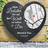 Foto Schieferherz mit personalisiertem Aufdruck - UV-beständig und wetterfest - als Geschenk zum Jahrestag von Love & Faith