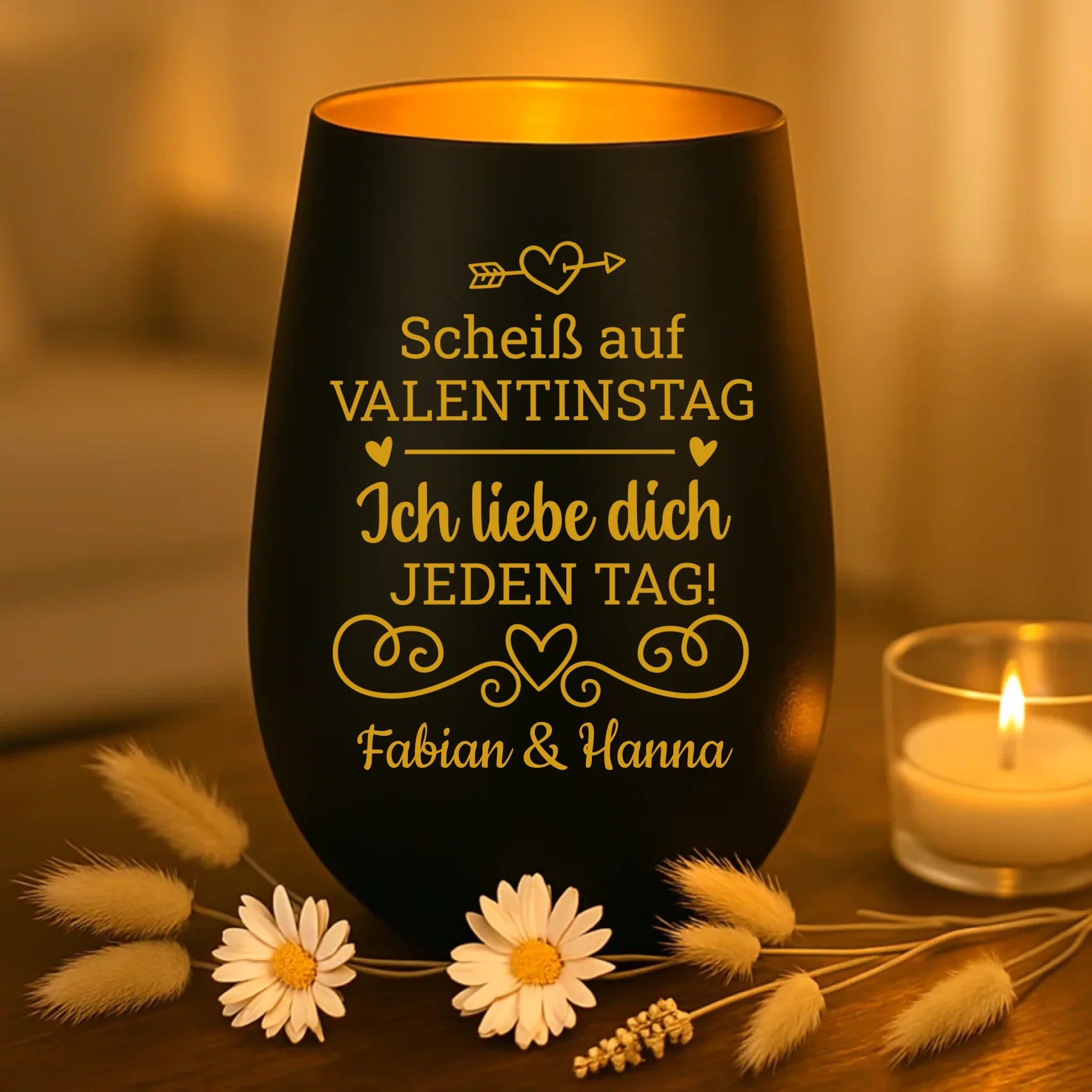 Personalisiertes Windlicht mit Gravur für Paare zum Valentinstag Valentinstag