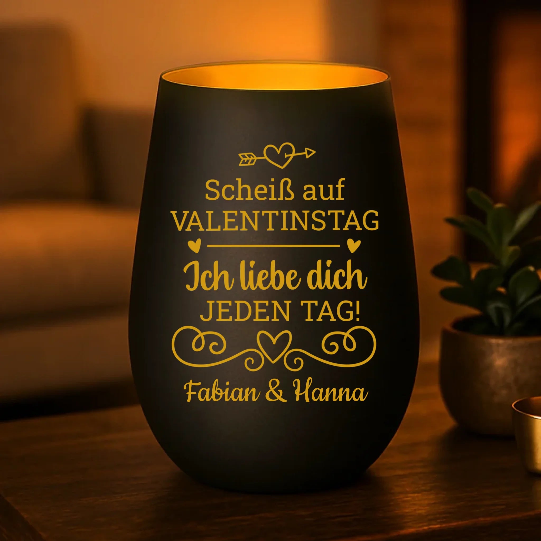 Personalisiertes Windlicht mit Gravur für Paare zum Valentinstag Valentinstag – Motiv 2