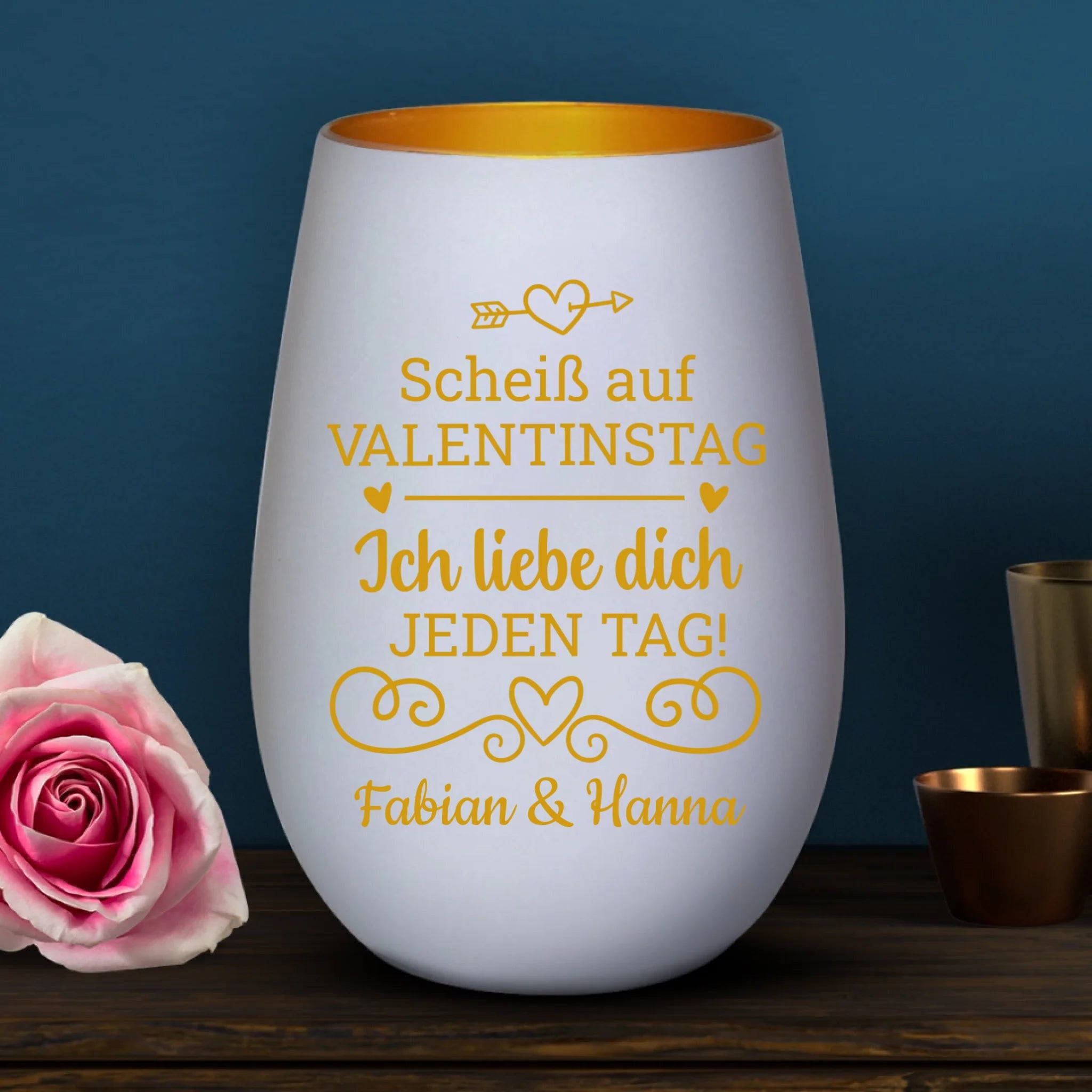 Personalisiertes Windlicht mit Gravur für Paare zum Valentinstag Valentinstag – Motiv 6