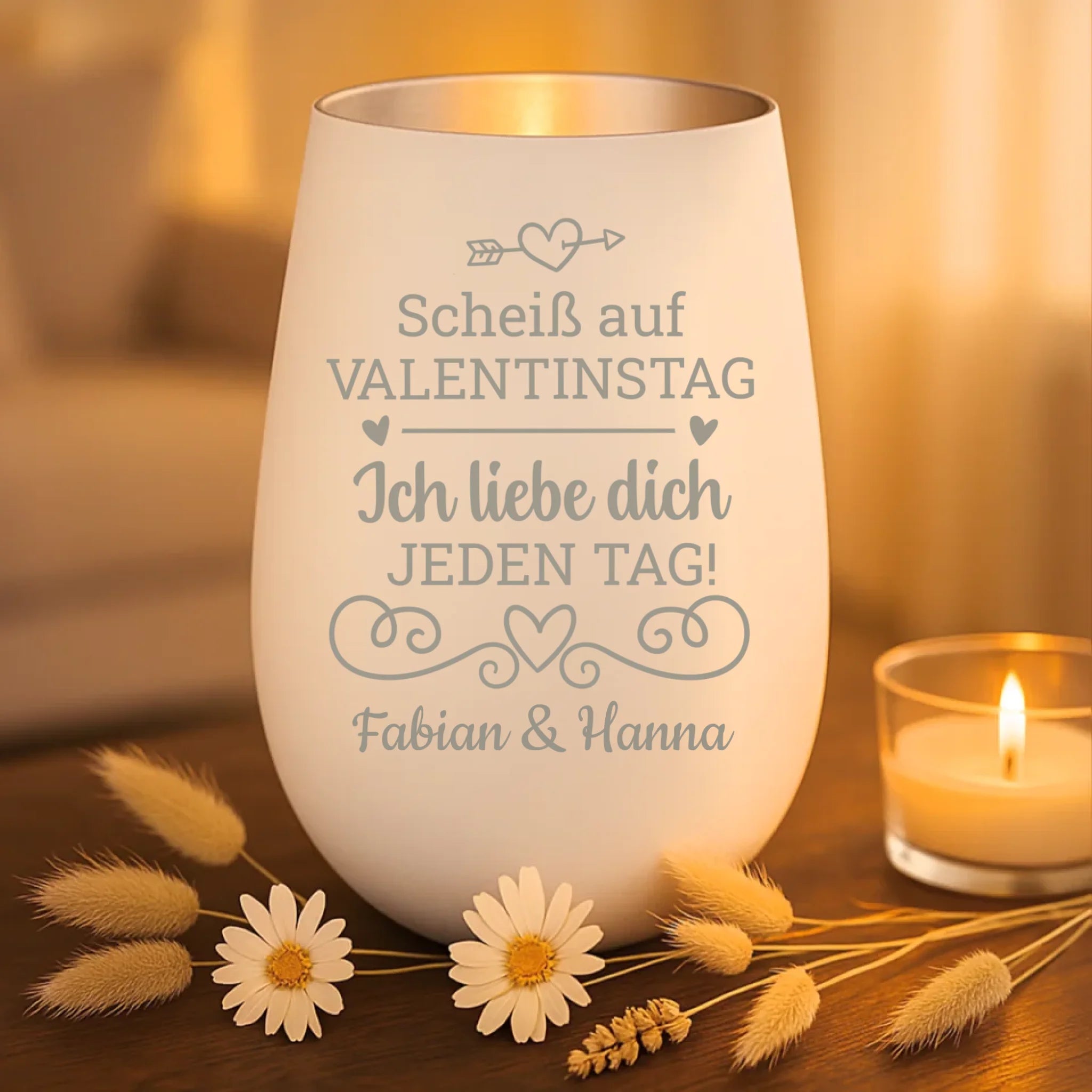 Personalisiertes Windlicht mit Gravur für Paare zum Valentinstag Valentinstag – Motiv 10