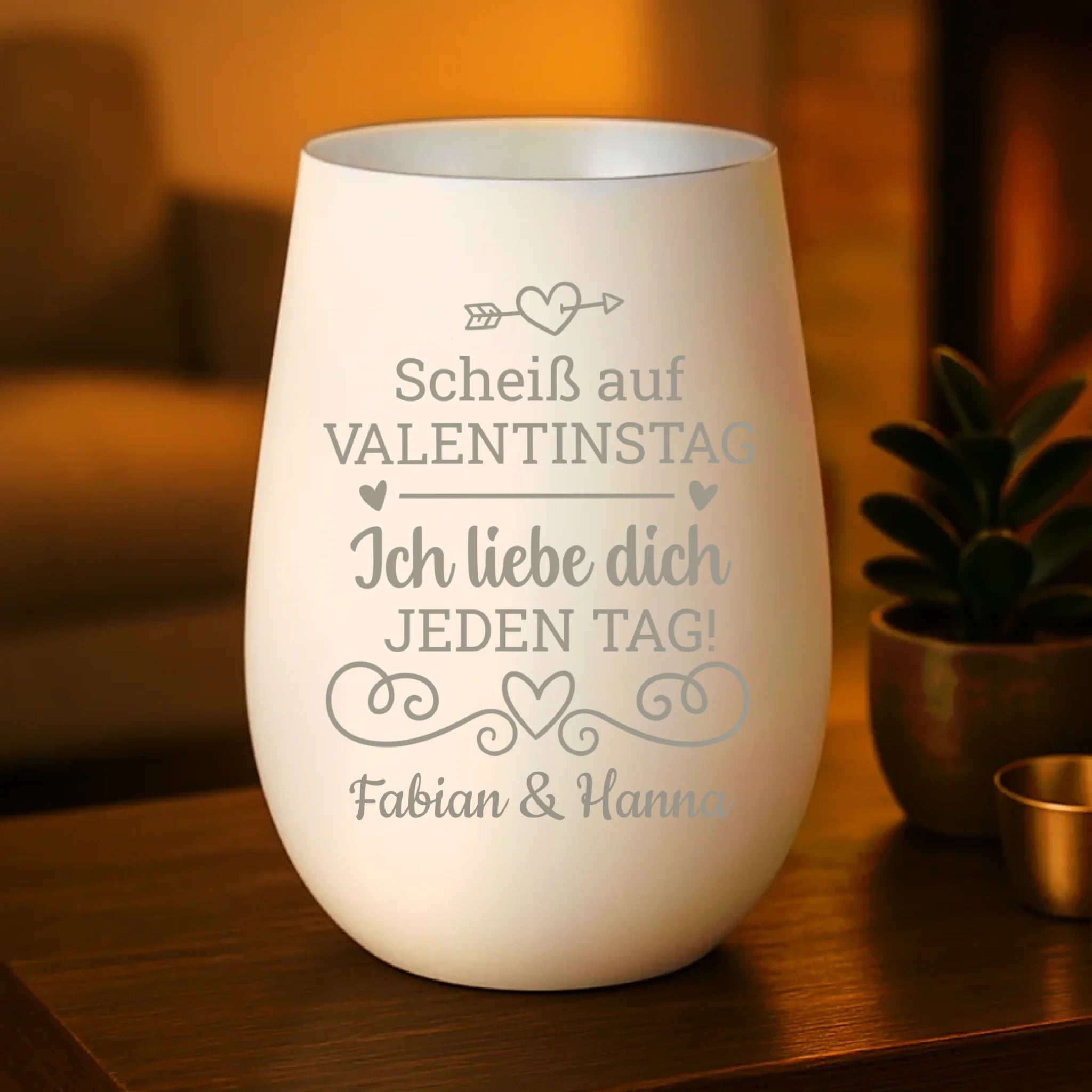 Personalisiertes Windlicht mit Gravur für Paare zum Valentinstag Valentinstag – Motiv 11
