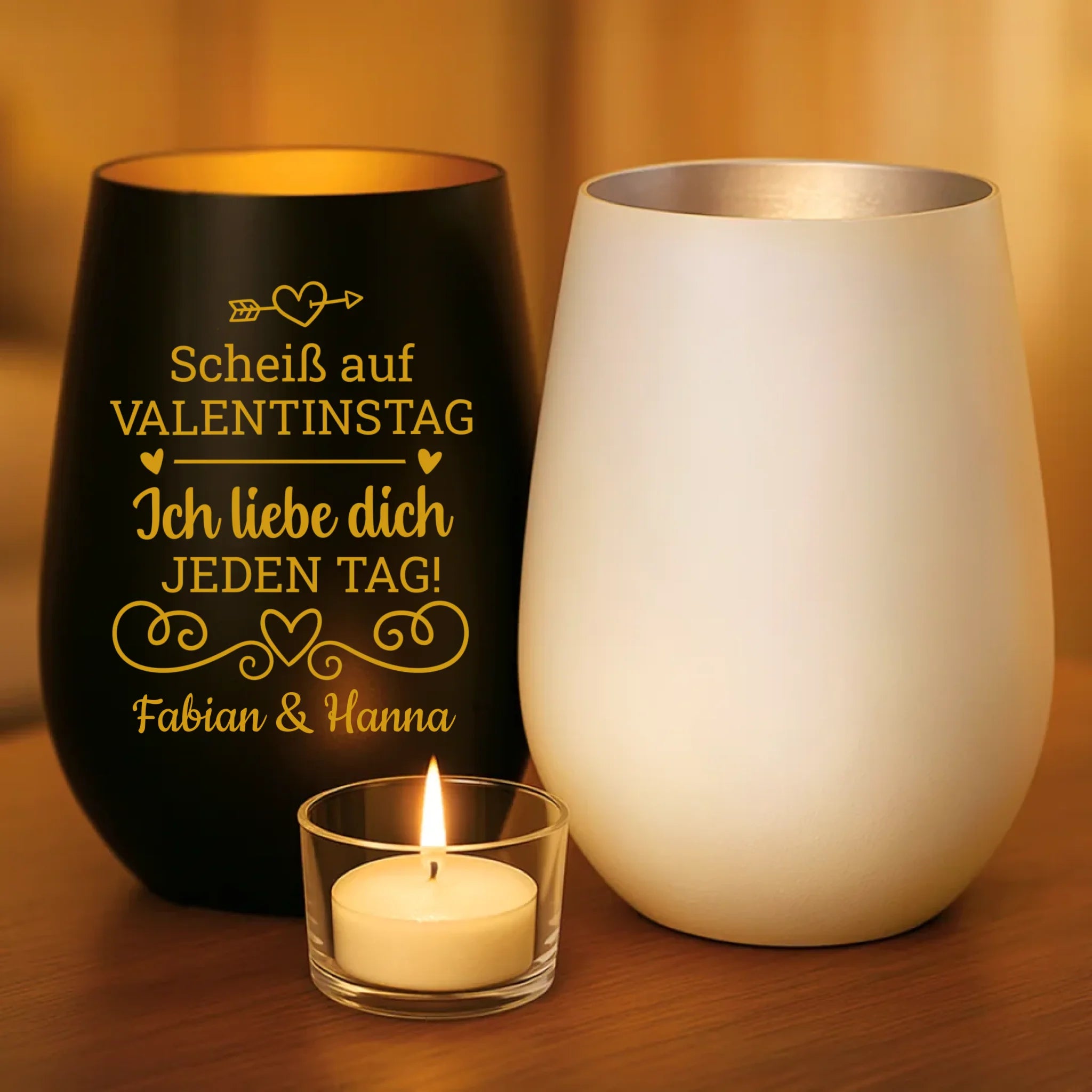 Personalisiertes Windlicht mit Gravur für Paare zum Valentinstag Valentinstag – Motiv 13
