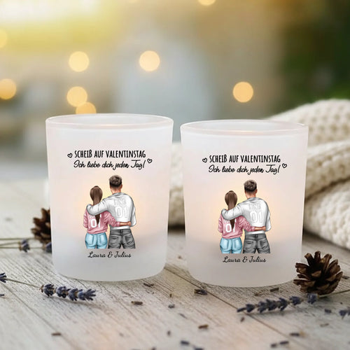 2er Set Personalisierter Teelichthalter Partner mit Foto-Upload und Spruch von Love & Faith