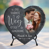 Foto Schieferherz mit personalisiertem Aufdruck - UV-beständig und wetterfest - als Geschenk zum Jahrestag von Love & Faith