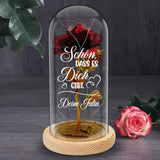 Ewige Rose "Schön, dass es dich gibt" in der Glaskuppel mit LED Licht personalisiert von Love & Faith