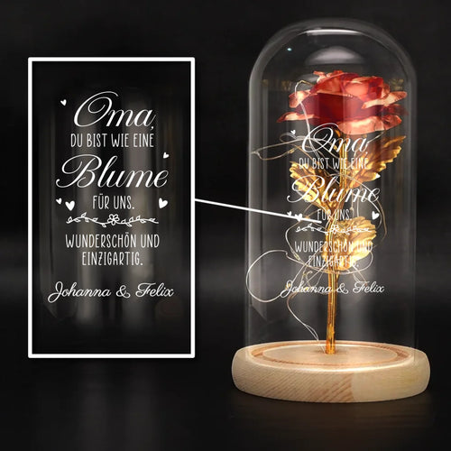 Ewige Rose "Oma" in der Glaskuppel mit LED Licht personalisiert als Geschenk für Oma von Love & Faith