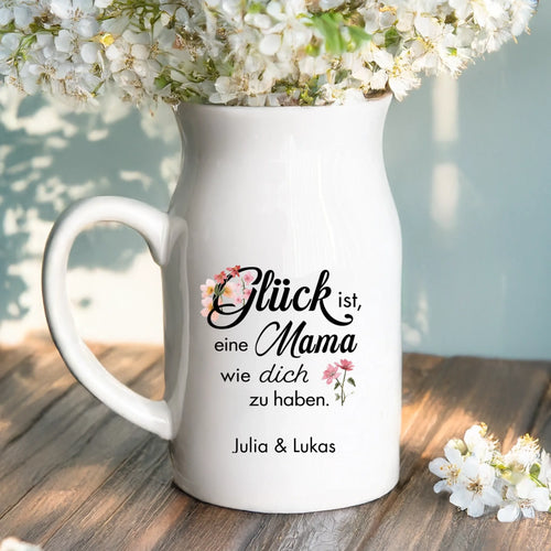 2 Personalisiertes Geschenk - Weiße Vase mit Henkel mit persönlichem Spruch und Namen