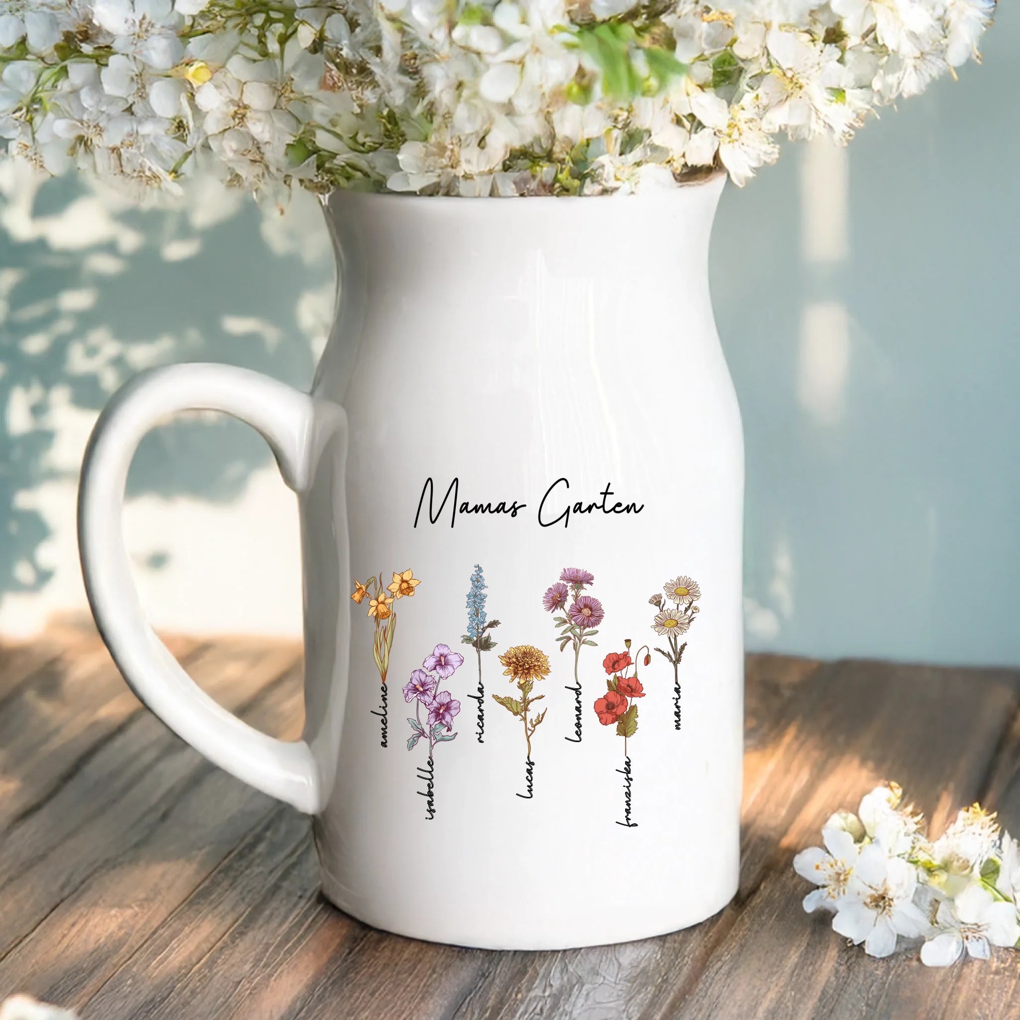 2 Personalisiertes Geschenk - Weiße Vase mit Henkel mit persönlichem Spruch und Namen