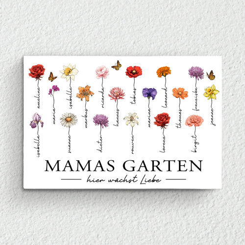 Personalisierte Leinwand mit bis zu 18 Namen selbst gestalten mit Geburtsblumen für Mama von Love & Faith