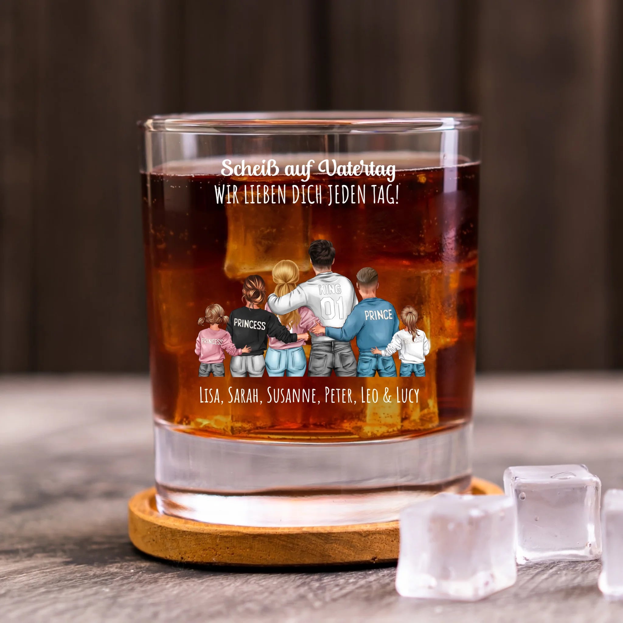Jeden Tag - Personalisiertes Whiskeyglas mit Clipart für Papa, Mama und die Familie