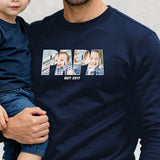 weißer Sweater für Papa mit Kindernamen personalisierte Geschenkidee zum Vatertag von Love & Faith