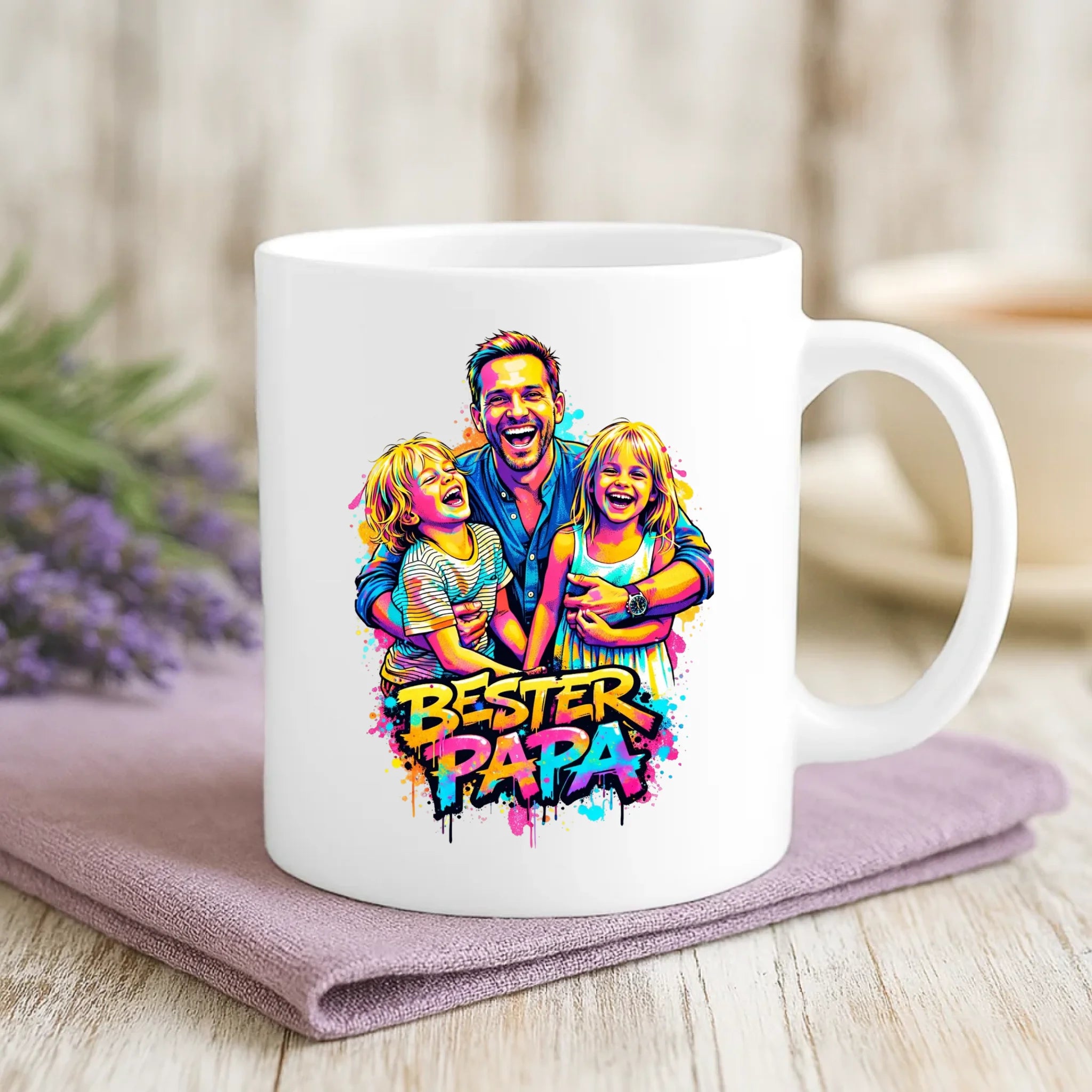Weiße Tasse mit personalisiertem Spruch und Namen – individuelle Geschenkidee von Love & Faith