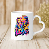 Weiße Tasse mit Herzhenkel und personalisiertem Namen – romantische Geschenkidee von Love & Faith