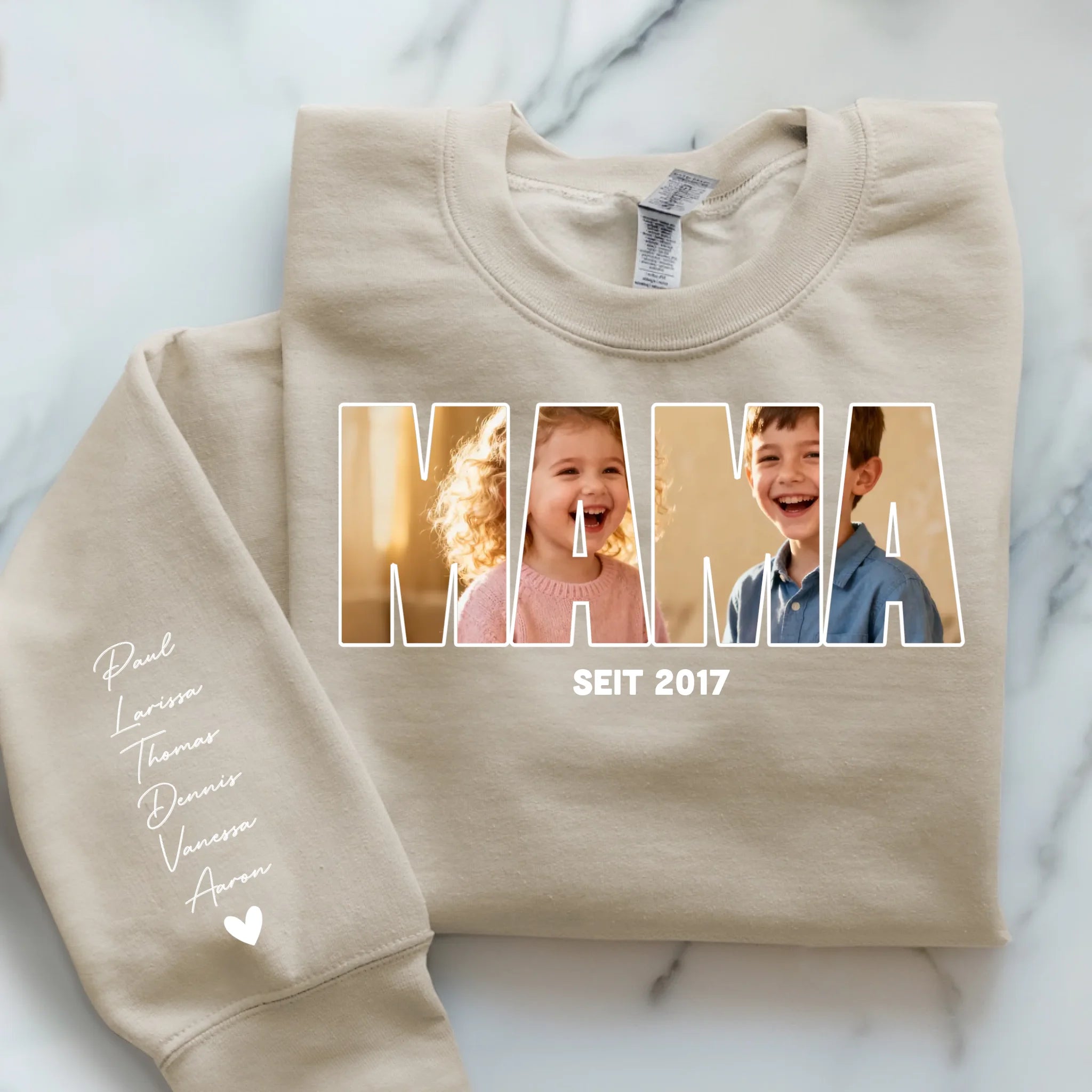 weißer Pullover für Papa mit Kindernamen personalisierte Geschenkidee zum Vatertag von Love & Faith