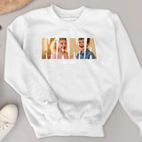weißer Sweater für Papa mit Kindernamen personalisierte Geschenkidee zum Vatertag von Love & Faith