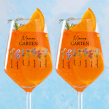 Mamas Garten - Personalisiertes Weinglas mit Namen und Blumen für Mama und Oma
