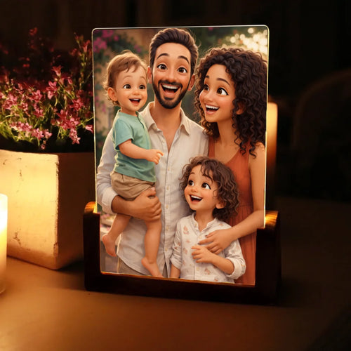 Leuchtender LED Aufsteller zum Valentinstag mit Holzsockel mit eigenen Namen und Daten personalisieren mit Love & Faith