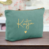 Personalisierte Samt jade Kosmetiktasche für MakeUp und Kosmetika mit Namen von Love & Faith