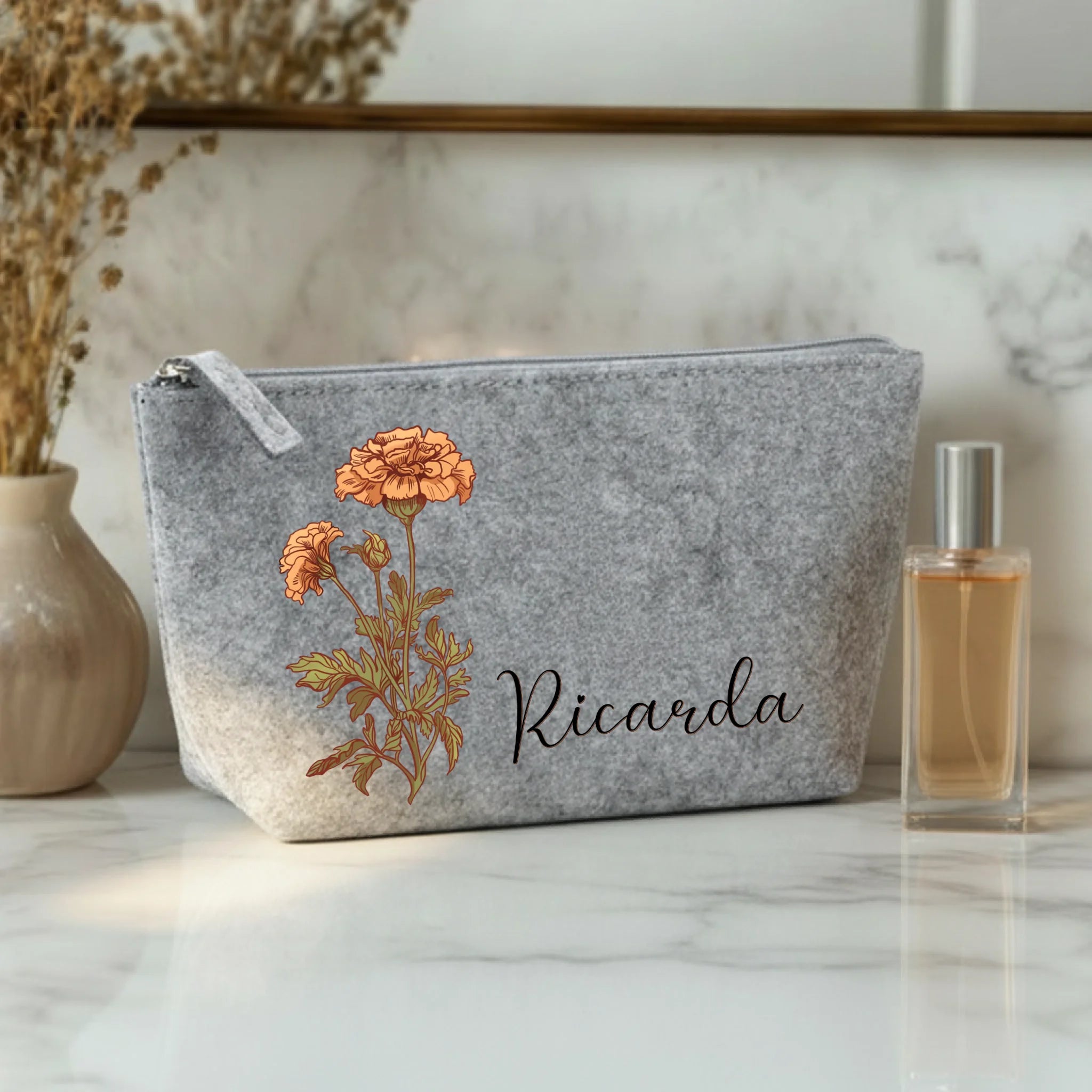 Deine Blume - Individuelle Kosmetiktasche Filz