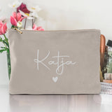 Personalisierte Samt moonstone silber Kosmetiktasche für MakeUp und Kosmetika mit Namen von Love & Faith