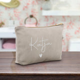 Personalisierte Samt moonstone silber Kosmetiktasche für MakeUp und Kosmetika mit Namen von Love & Faith