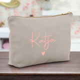 Personalisierte Samt Kosmetiktasche moonstone rosemetallic zum selbst gestalten mit Namen mit Love & Faith
