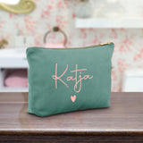 Personalisierte Samt Kosmetiktasche jade rosemetallic zum selbst gestalten mit Namen mit Love & Faith
