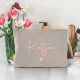 Personalisierte Samt Kosmetiktasche moonstone rosemetallic zum selbst gestalten mit Namen mit Love & Faith