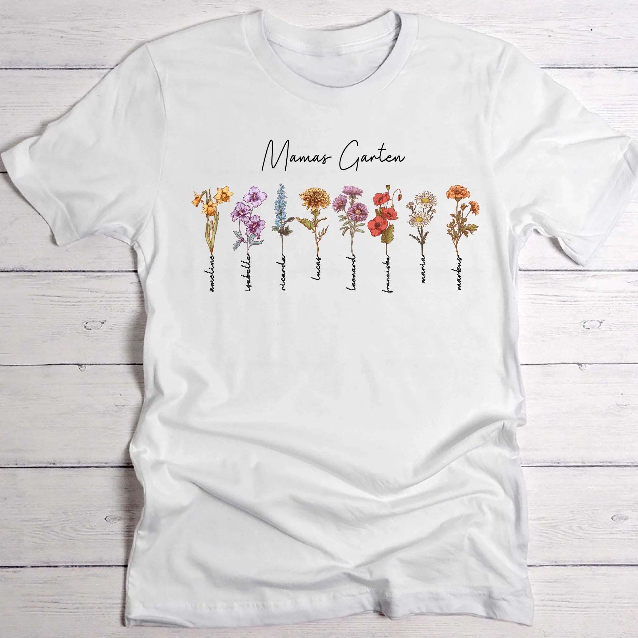 Mamas Garten - Personalisiertes T-Shirt für Mama und Oma mit Geburtsblumen