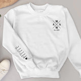 weißer Sweater für Papa mit Kindernamen personalisierte Geschenkidee zum Vatertag von Love & Faith