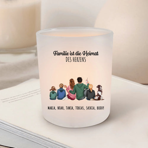 Unsere Familie - Personalisierter Teelichthalter mit Clipart und Spruch