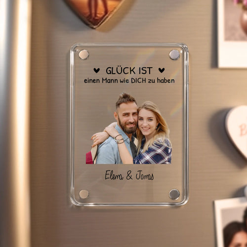Personalisierter Kühlschrankmagnet für Partner mit Foto-Upload und Spruch von Love & Faith