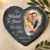 Schieferherz mit personalisiertem Aufdruck - UV-beständig und wetterfest - als Geschenk zur Erinnerung von Love & Faith